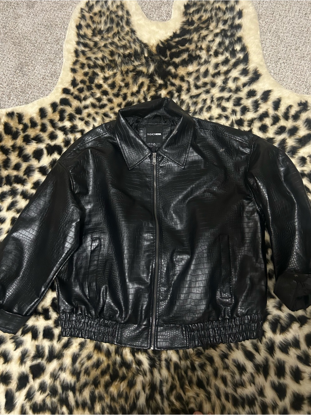 Black Faux Croc Leather Jacket